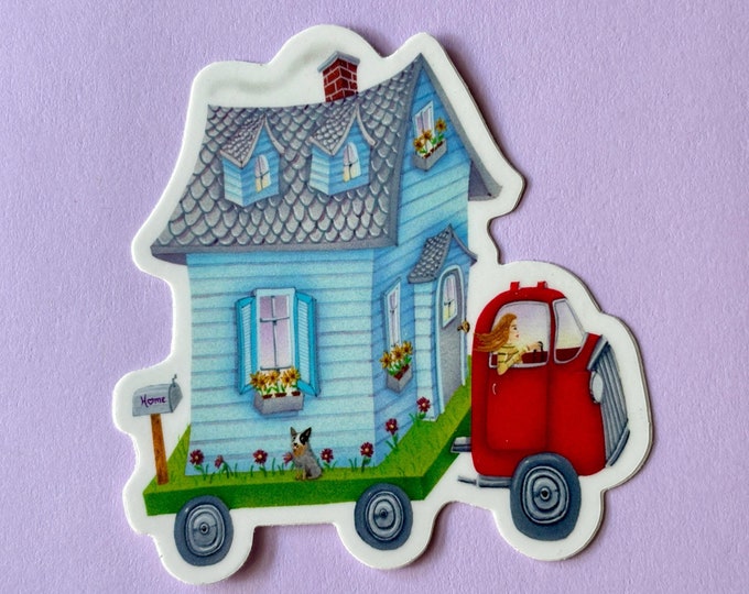 Moblie Home Diecut Sticker | Moving Home Traveling Colorful Sticker | Mobile House Diecut Sticker | Valerie Walsh Stickers