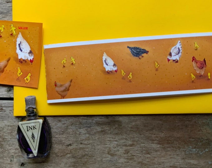 Hen House Slimline Card and Matching Envelope-Chickens-chicks-Hen House-Farmyard Card-Valerie Walsh Cards