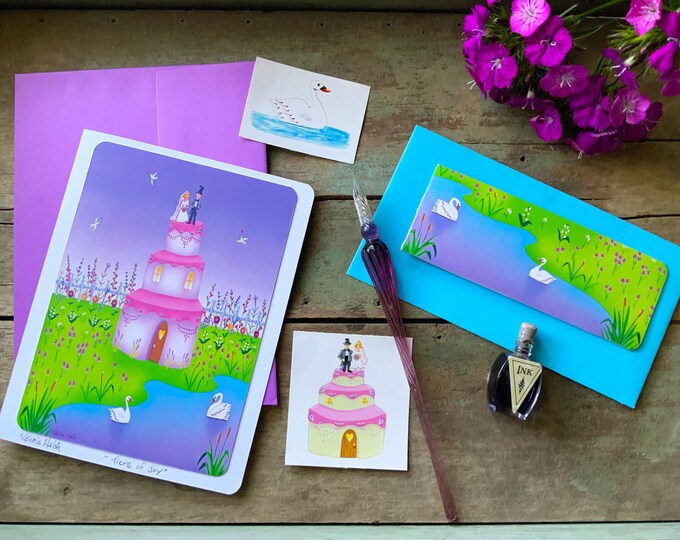 Tiers of Joy Blank Greeting Card | Flowers and Butterflies Garden Art | Floral Wedding Postal Card | Valerie Walsh Greeting Cards