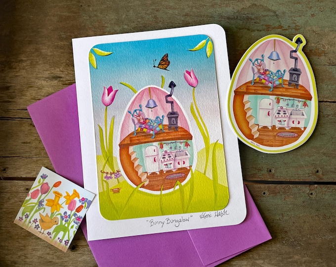 Bunny Bungalow Greeting Card: Spring Easter Floral Art