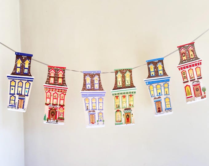 Interfaith Christmas and Hanukkah Townhouse Garland --Heavy Paper Banner