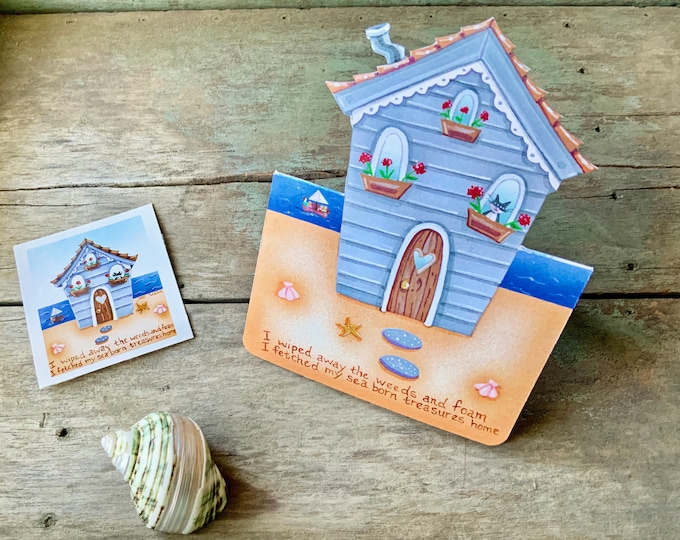 Beach Cottage Greeting Card | House Shaped Standalone Card | Beach House-Ocean-Sailing-Summer Coastal Postal Gift-Valerie Walsh Cards