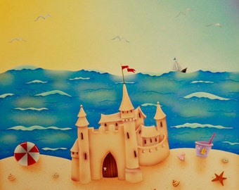 Framed Sandcastle Art Print: "Beach House"  (12x12)
