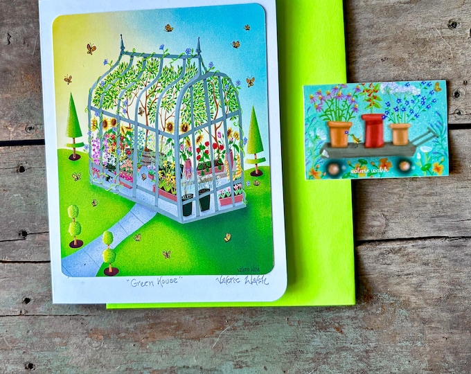 Green House Greeting Card-Botanical Garden House Art-Floral Nature Illustration by Valerie Walsh