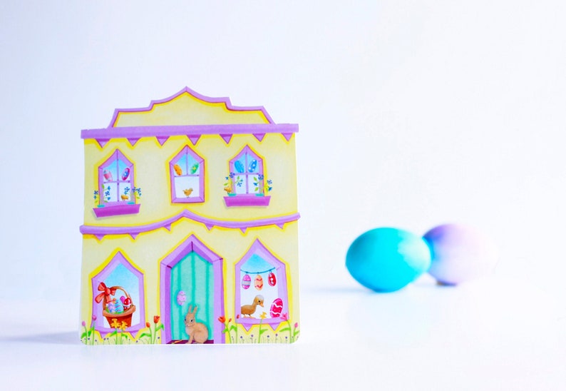 EASTER GREETING CARD Little Easter House Greeting Card House Shaped Card for Easter Easter Themed Card Valerie Walsh Greeting Cards image 1