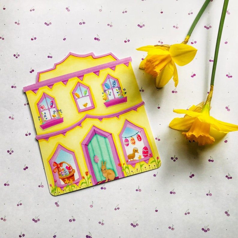 EASTER GREETING CARD Little Easter House Greeting Card House Shaped Card for Easter Easter Themed Card Valerie Walsh Greeting Cards image 4