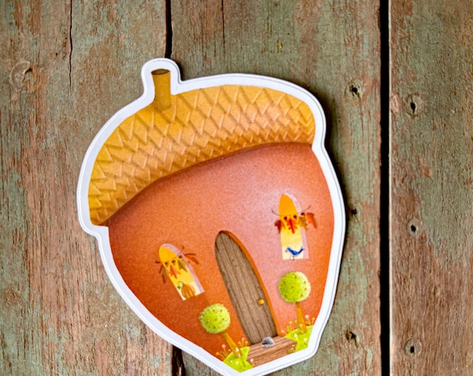 Acorn Abode Sticker | Whimsical Acorn House with Hedgehog & Squirrel