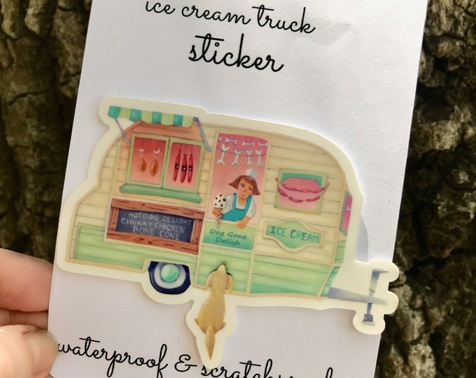 Ice Cream Truck Clear Vinyl Sticker | Waterproof Colorful Sticker | Ice Cream for Dogs Diecut Sticker | Valerie Walsh Stickers