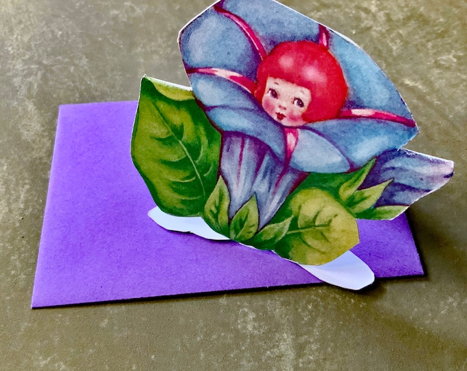 Morning Glory Flower Card | Hand Made Pop Open Card | Little Girl inside a Flower | Flower Shaped Card | Val  Card