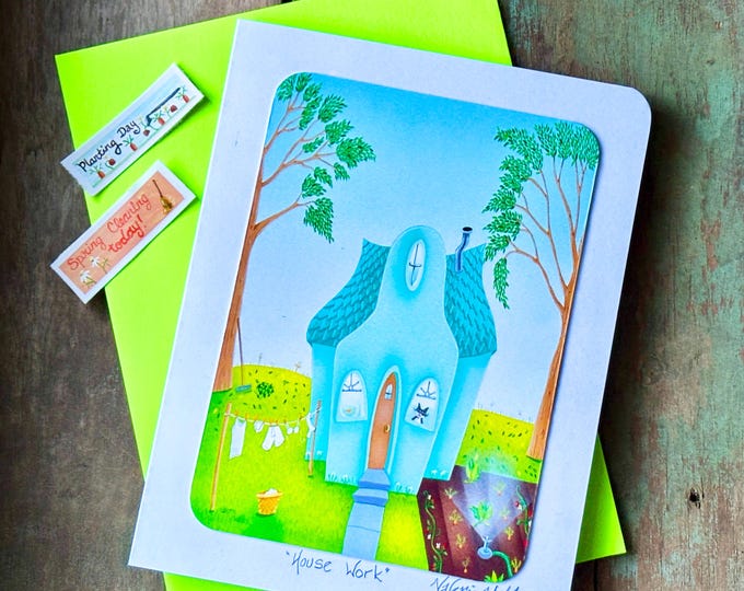 House Work Blank Greeting Card | Laundry Housekeeping Art | Yard  Work-Laundry-Clean House |  | Valerie Walsh Greeting Cards