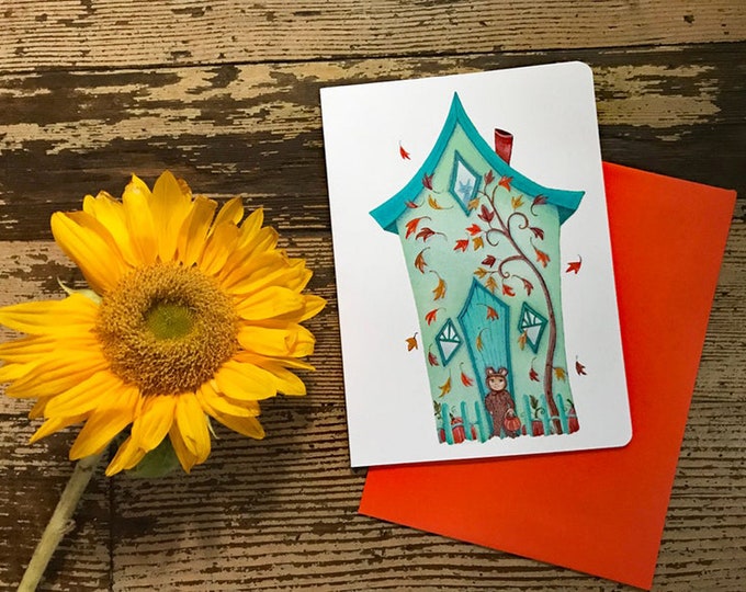 Falling Leaves Blank Card | Trick or Treat Greeting Card | Halloween Themed  Postal Card | Valerie Walsh Greeting Cards