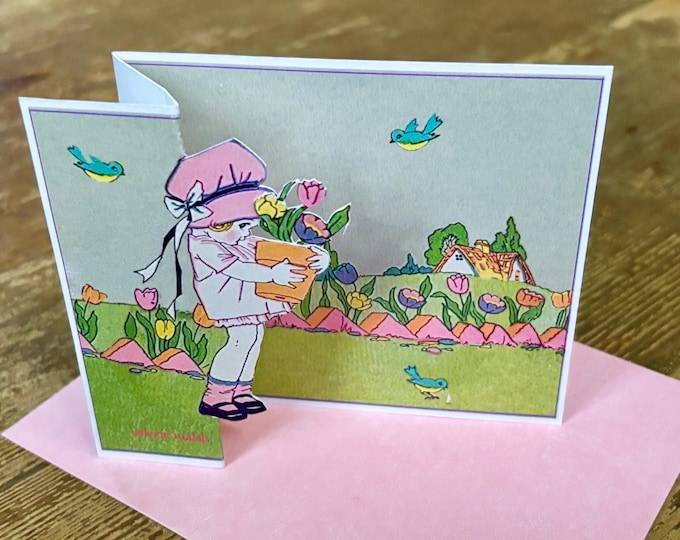 Vintage Garden Girl with Birds Valentine | Unique handmade Valentines