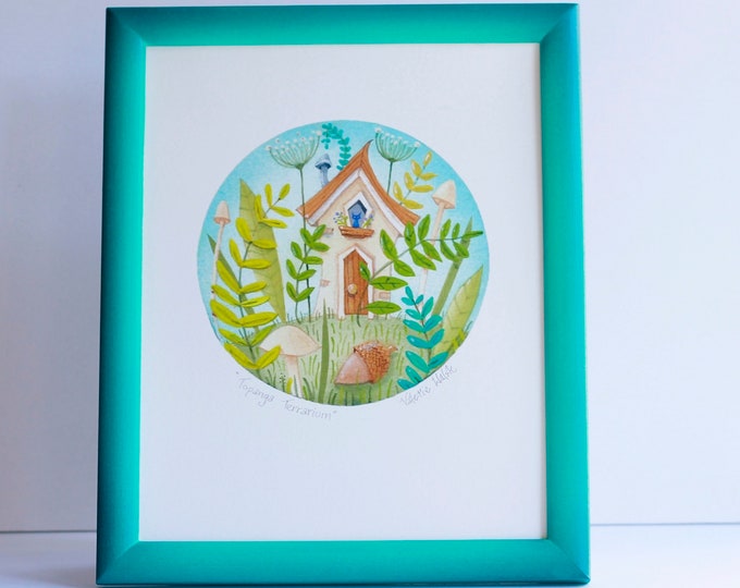 TOPANGA TERRARIUM Framed Print | Nature Print | Rustic Wall Art | Cottage in the Woods Framed Art Print | Valerie Walsh Art Work | 8x10