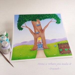 Tree House Framed Print | Nature Painting | Tree House Cabin Wall Art | Garden Prints | Gardeners Art | Valerie Walsh Artwork | 12x12