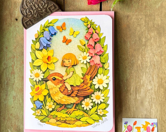 Wren's Wren 5x7 Hand cut Overlay Blank Greeting Card