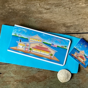 Hausboote Blanko Karte | Hausboot-Kitty-Feuerwerk-Kunst | Karte mit passendem Umschlag | Valerie Walsh Karte