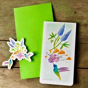 CARTE DE VUX mince California Native Flowers | Colibris-Coquelicots-lupin --Carte d'anniversaire | Cartes Valerie Walsh