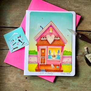 MAISON de beauté vierge | Carte Coiffeur | pour instituts de beauté | Bar-Carte de voeux pour coiffeur- brushing | Cartes Val Walsh