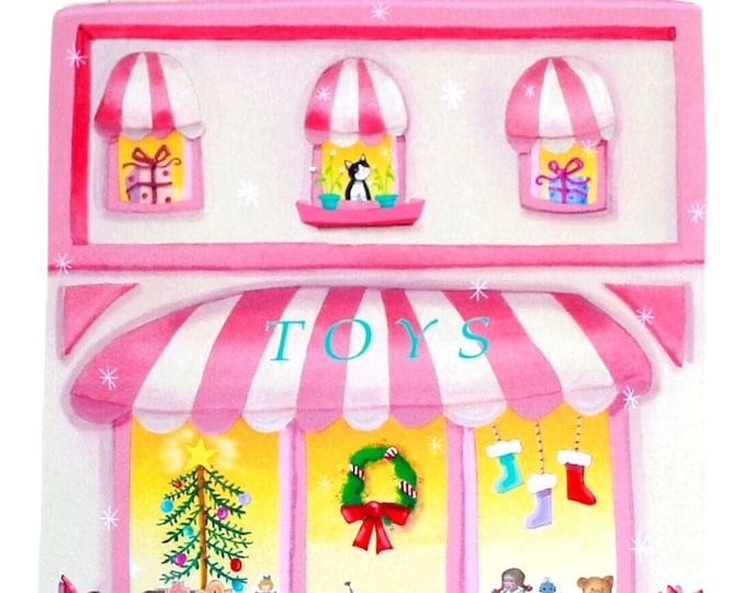 Toy Store Christmas Card | House-Shaped Holiday Greeting | Collectible Paper Art