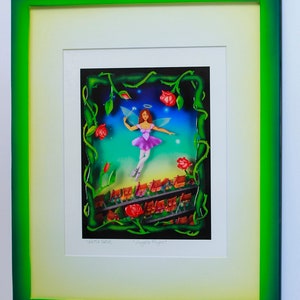Framed Angels Flight Art Print-Custom Frame-Archival Print and Mat-Angel-Roses-Art Print-11x14 Frame