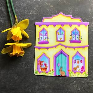 EASTER GREETING CARD Little Easter House Greeting Card House Shaped Card for Easter Easter Themed Card Valerie Walsh Greeting Cards image 2