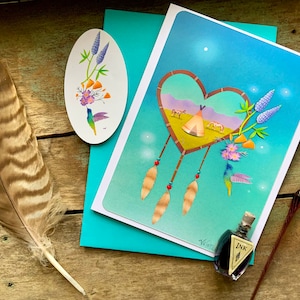 Topanga Love Blank Greeting Card | Dream Catcher Card | Tipi-Koń-Lupine-Mak-Koliber | Valerie Walsh Greeting Cards