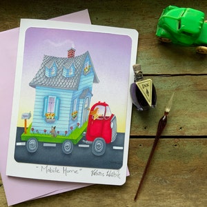 Cartão de felicitações em branco para casa móvel | Cartão de arte On the Road | Cartão de felicitações Happy Trails | Cartões de felicitações Valerie Walsh