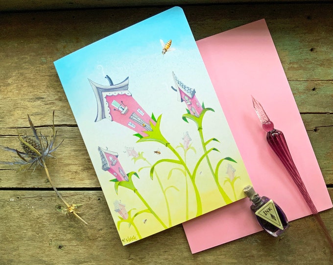 House Plants Blank Greeting Card | Flowers-Home-Garden-Bees | Gardener Postal Card | Whimsical World of Valerie Walsh