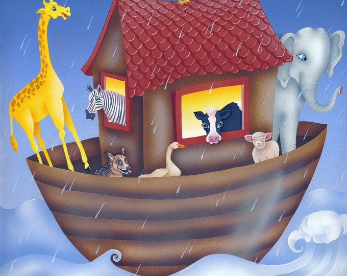 ANIMAL HOUSE Framed Art Print | Ark Themed Colorful Painting | Animal Boat Wall Art | Baby Nursery Painting | Valerie Walsh Art Work | 12x12