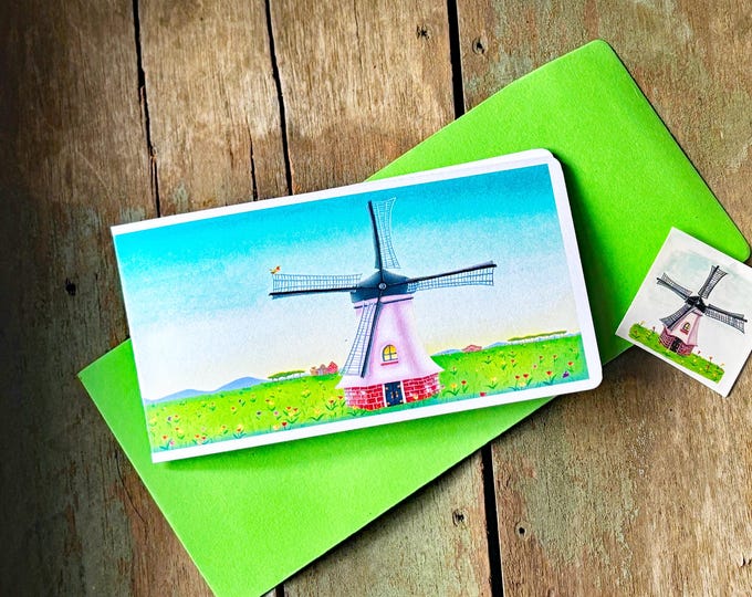 Mill House Slimline Card and Matching Envelope-Mill House-Tulips-Birds-Valerie Walsh Greeting Cards