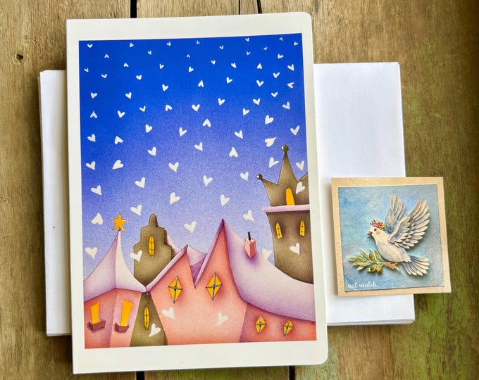 Heartfelt Homes – Holiday Cottage Greeting Card – Peace Like Charity Begins at Home