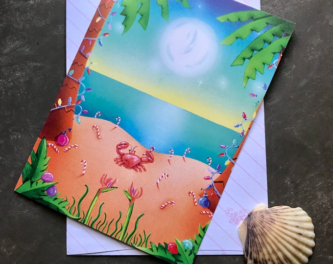 Tropical Christmas Glow Greeting Card-Coastal Holiday Serenity