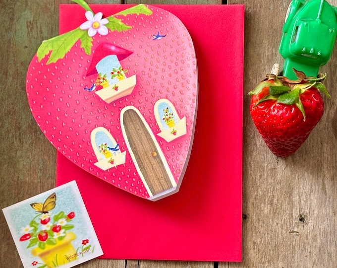 Strawberry Shaped Greeting Card | Strawberry Shack Postal CARD | Strawberry House shaped gift | Fragaria home | Val Walsh Cards