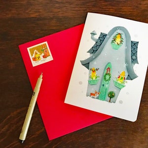 FALLENDE SCHNEEFLOCKEN Blanko-KARTE mit Corgis | Weihnachtskarte | Weihnachtsgrüße Postkarte | Hündchen Grüße | Valerie Walsh Grusskarten