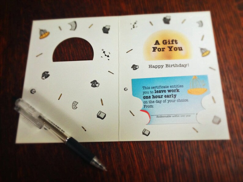 Val Cards A Gift Certificate that gives the gift of Time Leave Work Early Gift Card Employee Gift Card for One Hour off of Work Early