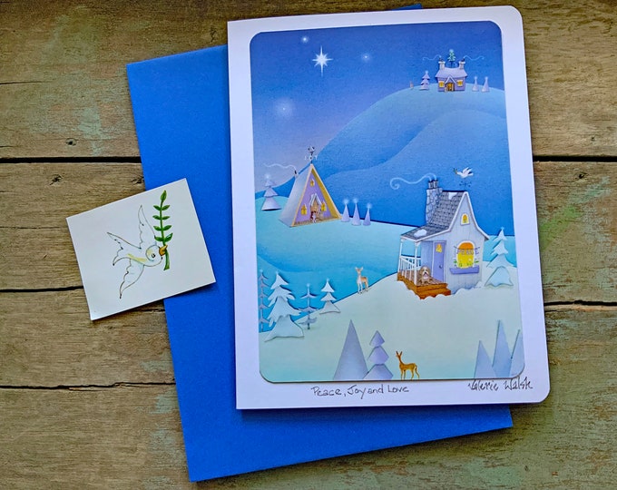 Interfaith Blank Greeting Card | Peace Love and Joy Holiday Card | Hanukkah, Kwanzaa, Feliz Navidad & Christmas | Celebrate all Faiths