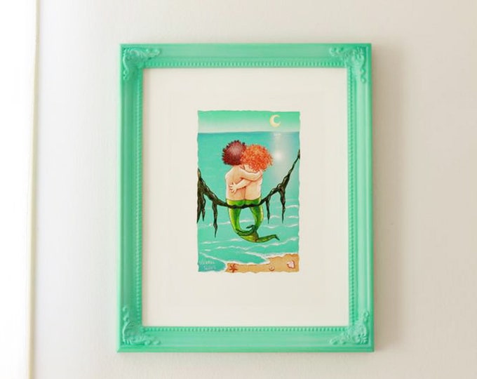 Merkids Framed Art Print | Vintage Framed MERMAIDS | Mermaid Painting | Seaside Wall Art | Nautical Print | Baby Nursery Art | Valerie Walsh