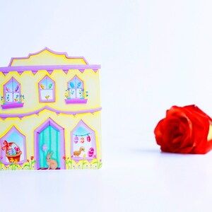 EASTER GREETING CARD Little Easter House Greeting Card House Shaped Card for Easter Easter Themed Card Valerie Walsh Greeting Cards image 3