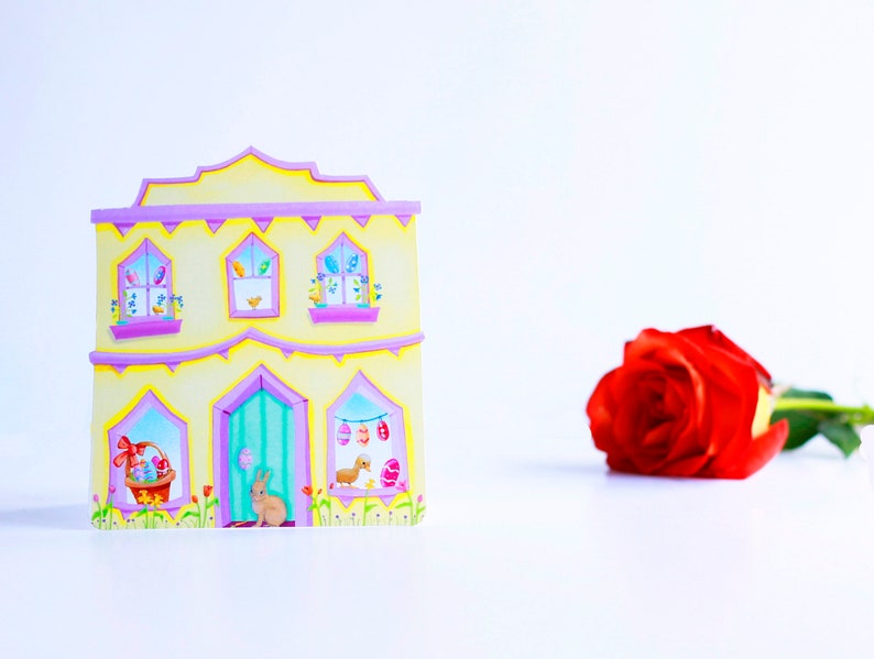 EASTER GREETING CARD Little Easter House Greeting Card House Shaped Card for Easter Easter Themed Card Valerie Walsh Greeting Cards image 3