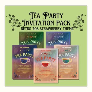 Canva Template - "Retro 70s Strawberry" Vintage Tea Party Invite Template
