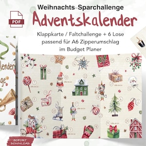Weihnachten Advent Klappkarte, Faltchallenge, Sparspiel Sparchallenge A6 | Budget Planer | Umschläge | PDF digitaler Download | Lose sparen