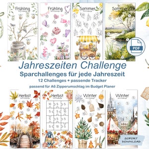 Jahreszeiten Challenge 12 Spar-Challenges Set für die A6 Umschlagmethode | Sparspiel | 1200 Euro sparen | sofort PDF Download |Budget Planer