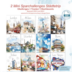 2 Mini Retos de Ahorro: Escapada Urbana | Retos de Ahorro para Vacaciones en la Ciudad | Método del Sobre A6 | Juego de Ahorro: Ahorra 250 y 500 Euros | Descarga el PDF del Panel de Control