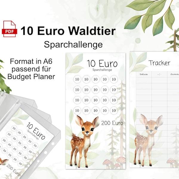 10 Euro forest animal challenge for the A6 envelope method | savings game | save | learn how to handle money | financial planner PDF download | savings binder