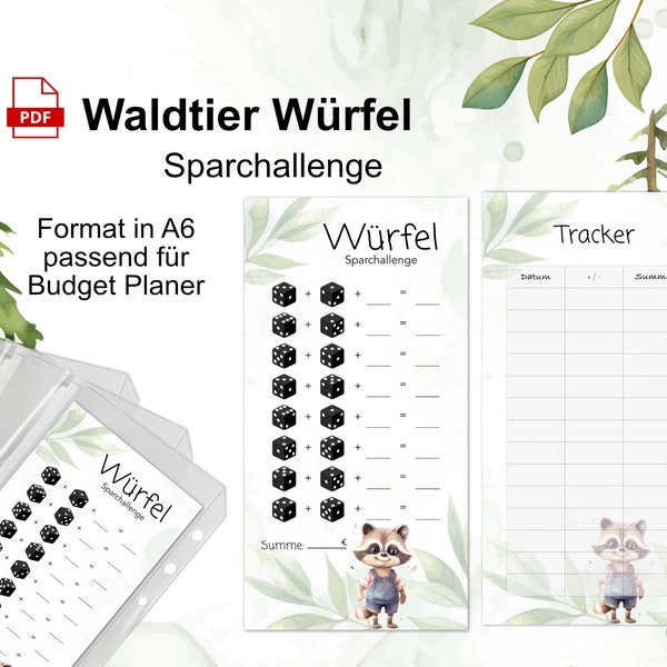 Dice forest animal challenge for the A6 envelope method | savings game | save | learn how to handle money | financial planner PDF download | savings binder