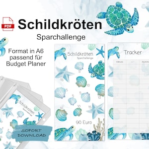 90 Euro turtle savings challenge A6 envelope method | savings game | save | learn how to handle money | financial planner PDF download | savings binder