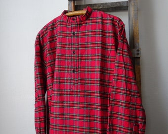 Red/green plaid half-button shirt from Gleneske, made in Ireland