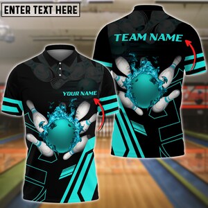 Cyan Bowling Ball Flame Personalized Name All Over Printed Shirt