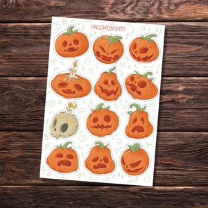 Kürbis Stickerbogen | Halloween-Aufkleber | Journal Aufkleber, Scrapbook Sticker, Planer Aufkleber, Hexe Sticker Blatt