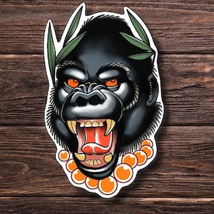 Gorilla Sticker | Handmade Animal Decal | Unique High Resulotion Graphic Gift for Laptops, Water Bottles, and Notebooks